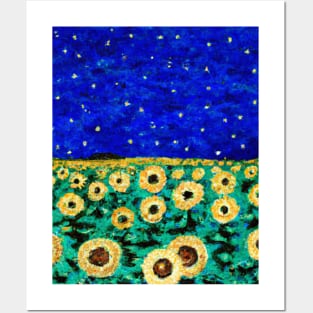 Van Gogh Sunflower Field and Night painting Posters and Art